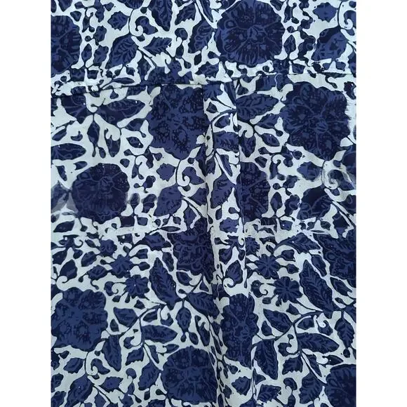 Natalie Martin Indigo Floral Hand-Dyed 100% Silk Kaftan Dress Sz L Double Slit - Picture 5 of 11